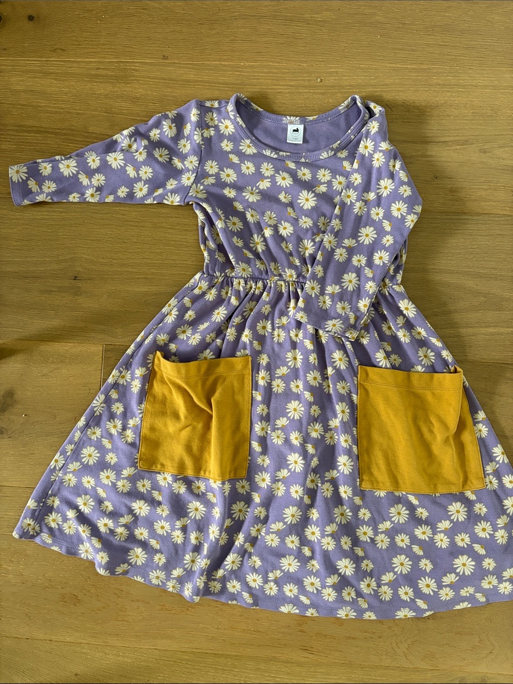 Girls' Lavender Daisy Dress with Mustard Patch Pockets